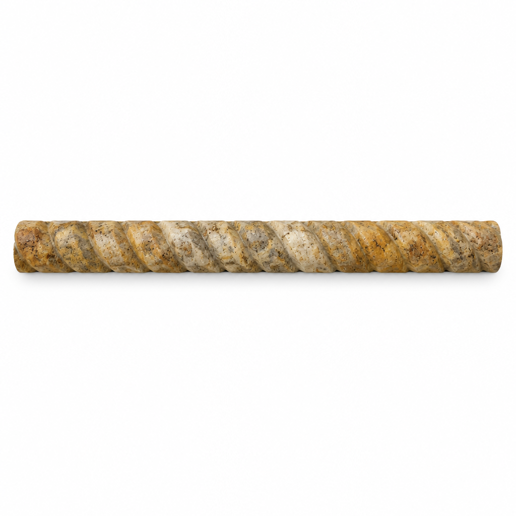 Scabos Travertine Rope Tile Trim 1x12, Honed - white background