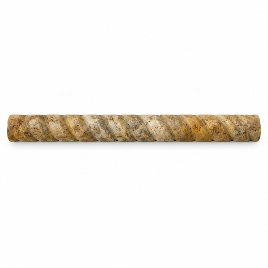 Scabos Travertine Rope Tile Trim 1x12, Honed - white background