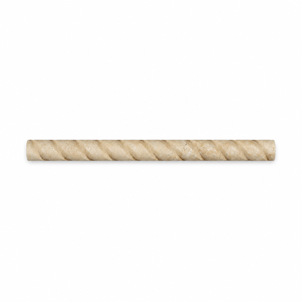Beige Durango Travertine Rope Tile Trim 1x12, Honed - white background