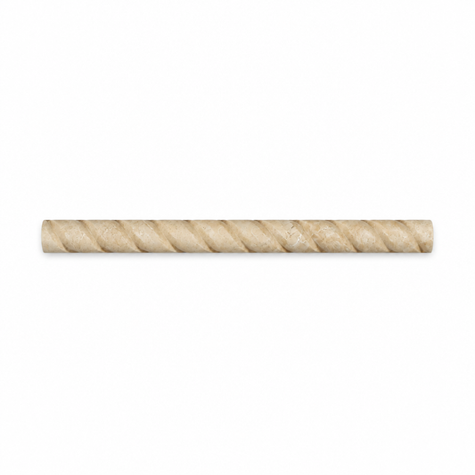 Beige Durango Travertine Rope Tile Trim 1x12, Honed - white background