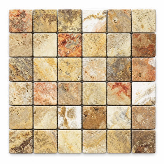 Scabos Travertine Mosaic Tile 2x2, Tumbled - white background