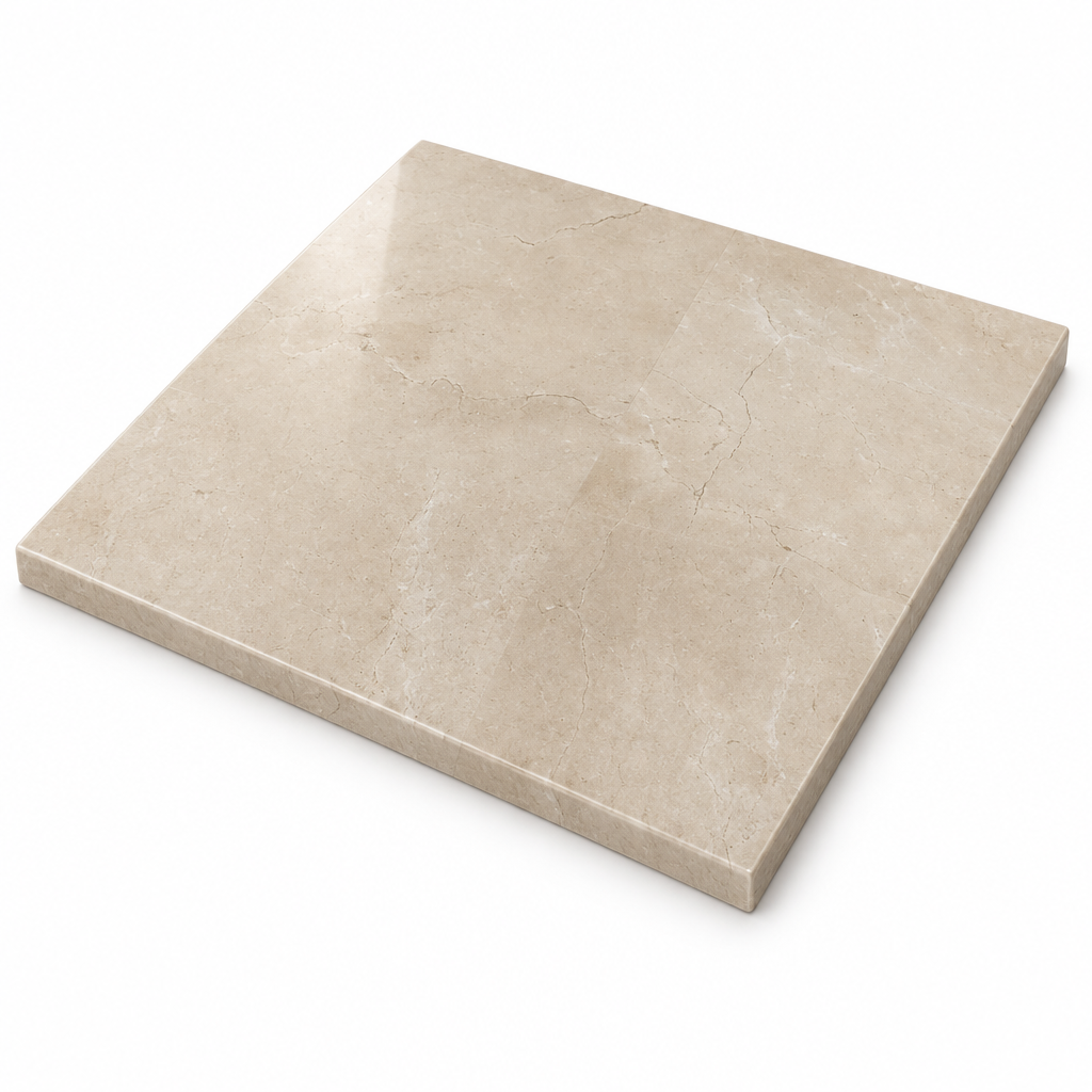 Crema Marfil Marble Tile 12x12, Polished - 45 degree view showing thickness