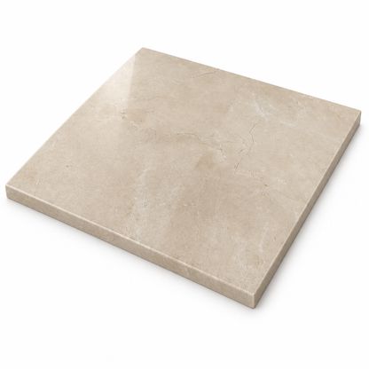 Crema Marfil Marble Tile 12x12, Polished - 45 degree view showing thickness