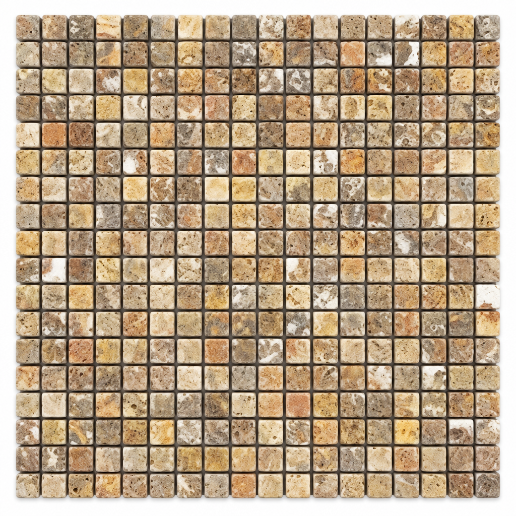 Scabos Travertine Mosaic Tile 5/8x5/8, Tumbled - white background