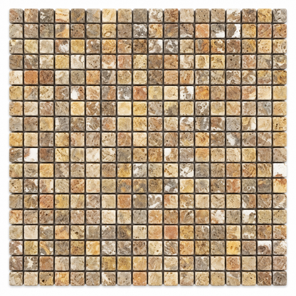 Scabos Travertine Mosaic Tile 5/8x5/8, Tumbled - white background