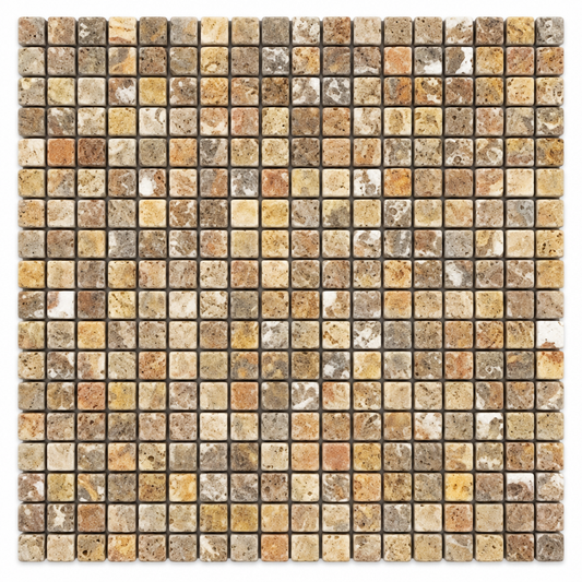 Scabos Travertine Mosaic Tile 5/8x5/8, Tumbled - white background
