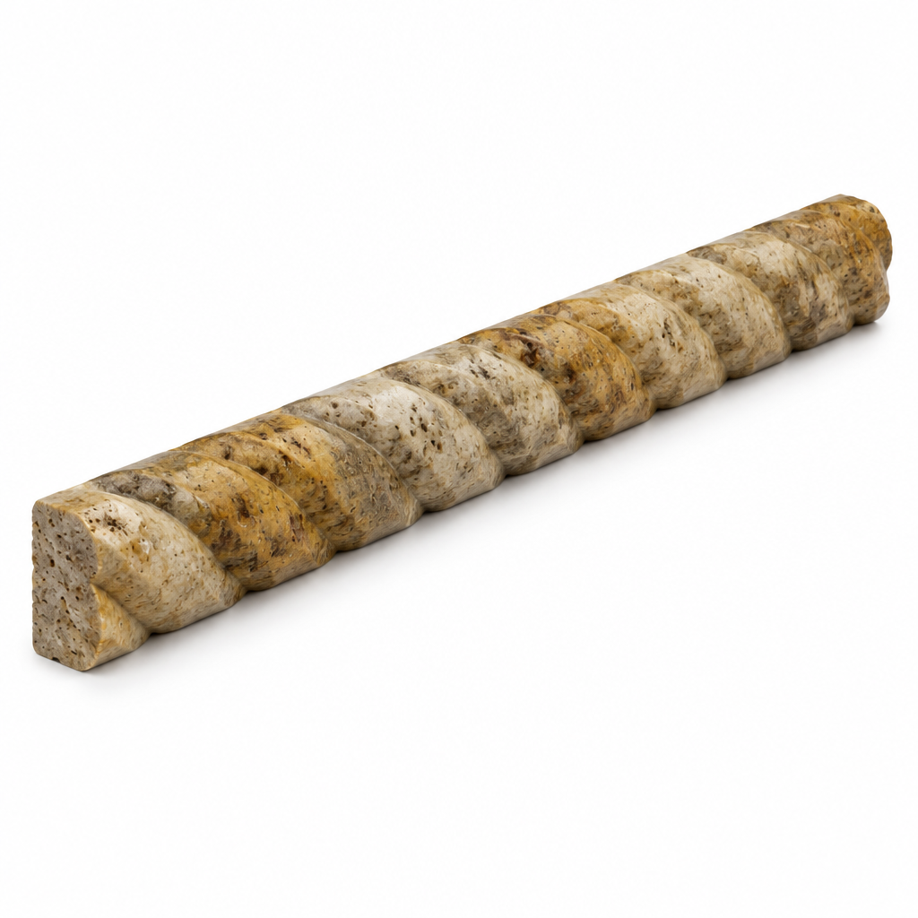 Scabos Travertine Rope Tile Trim 1x12, Honed - 45 degree view showing thickness