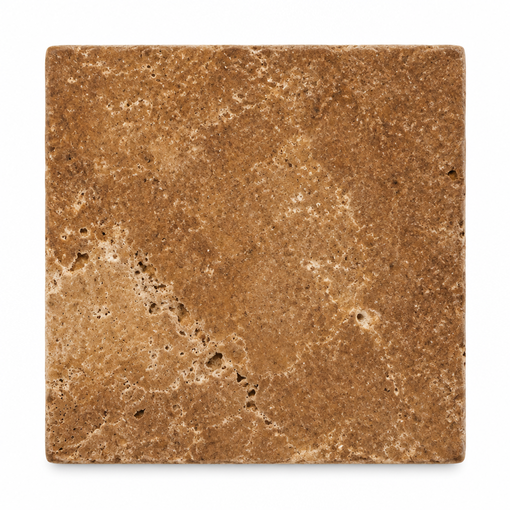 Brown Noce Travertine Tile 12x12, Tumbled - white background