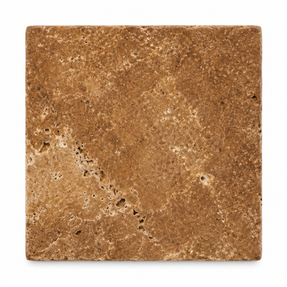 Brown Noce Travertine Tile 12x12, Tumbled - white background