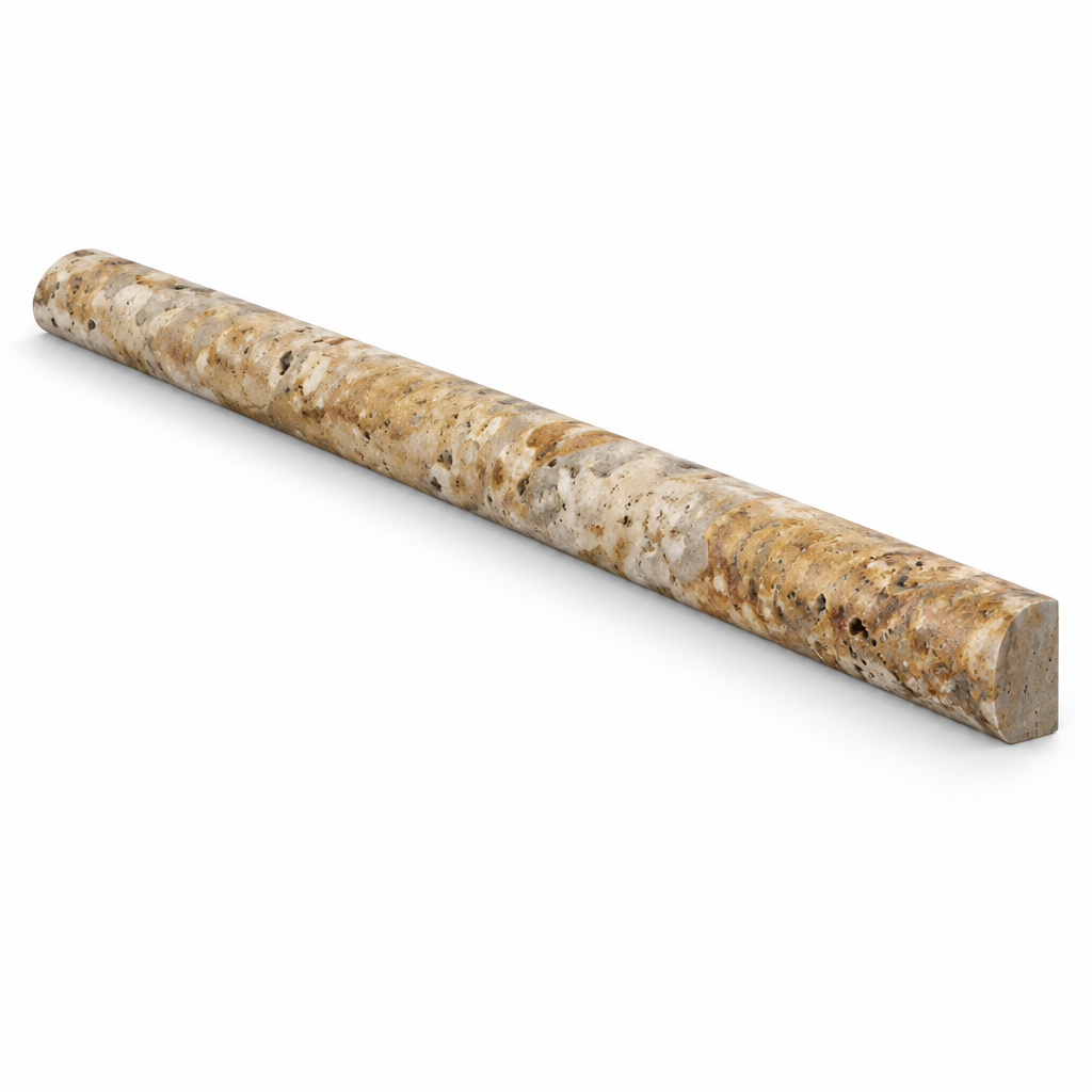Scabos Travertine Pencil Tile Trim 1/2x12, Honed - 45 degree view showing thickness