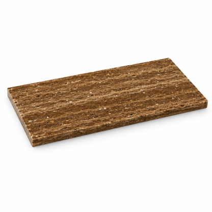 Brown Noce Travertine Tile 3x6, Polished & Vein-Cut - 45 degree view showing thickness