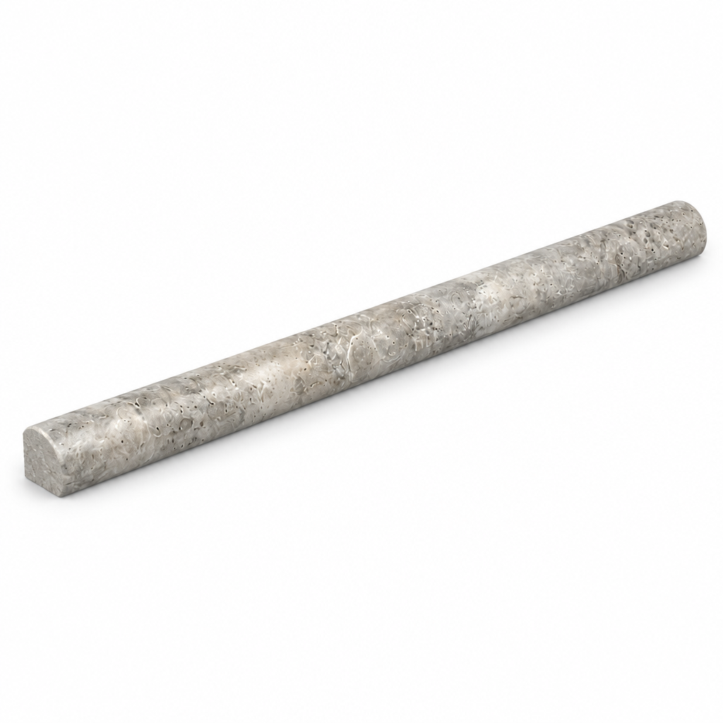 Silver Travertine Pencil Tile Trim 3/4x12, Honed - 45 degree view showing thickness
