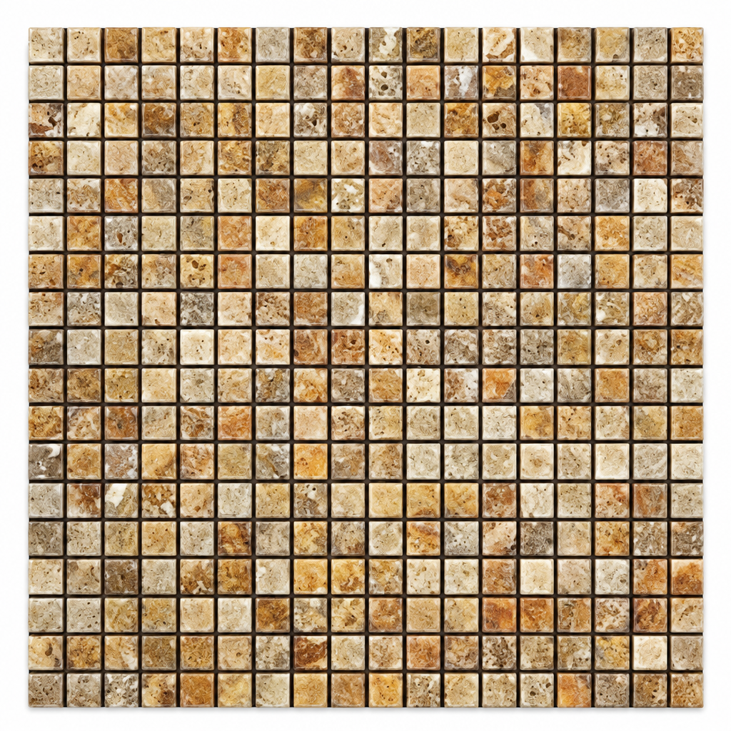 Scabos Travertine Mosaic Tile 5/8x5/8, Polished - white background