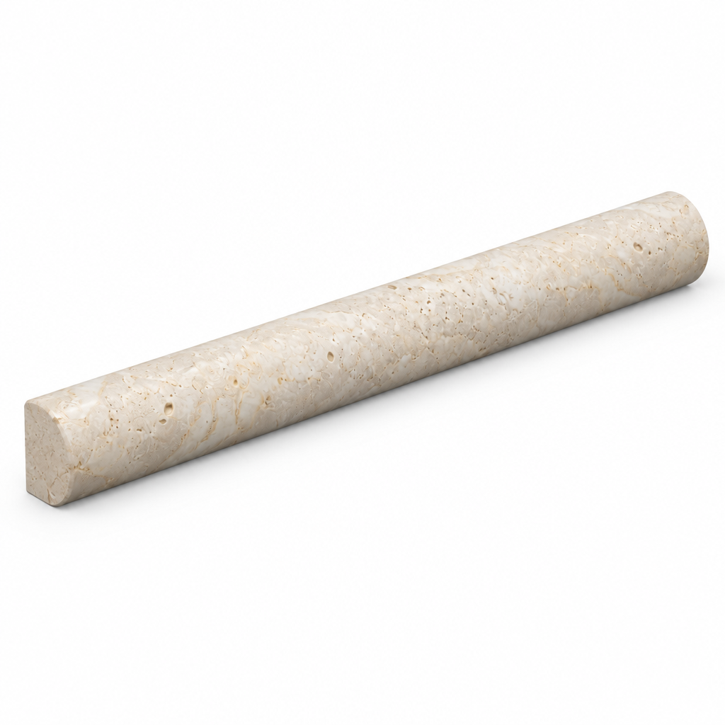 Ivory Travertine Dome Tile Trim 1x12, Honed - 45 degree view showing thickness