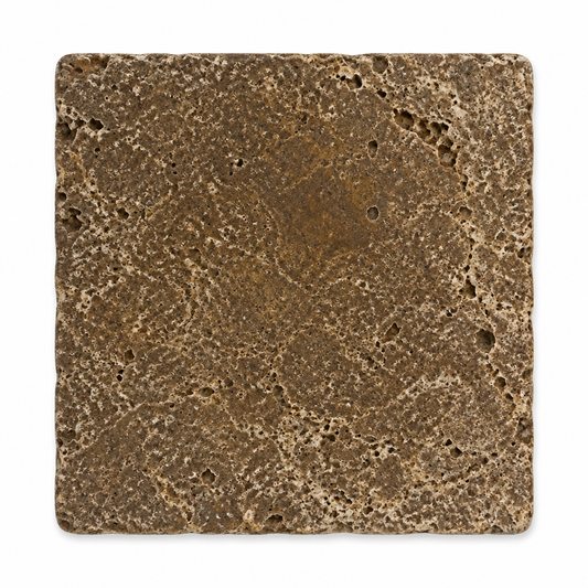 Brown Noce Travertine Tile 6x6, Tumbled - white background