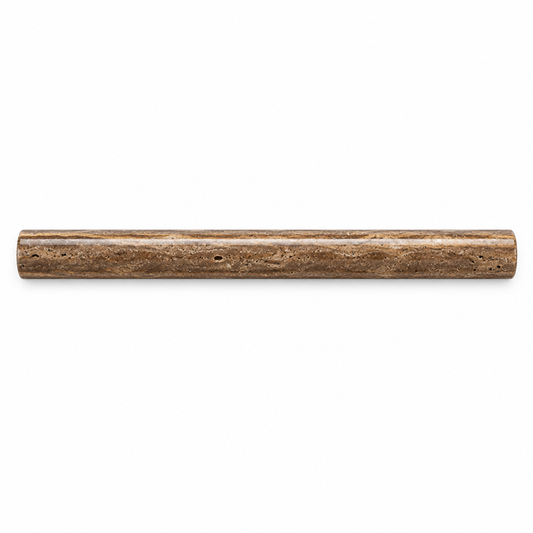 Brown Noce Travertine Pencil Tile Trim 3/4x12, Polished & Vein-Cut - white background