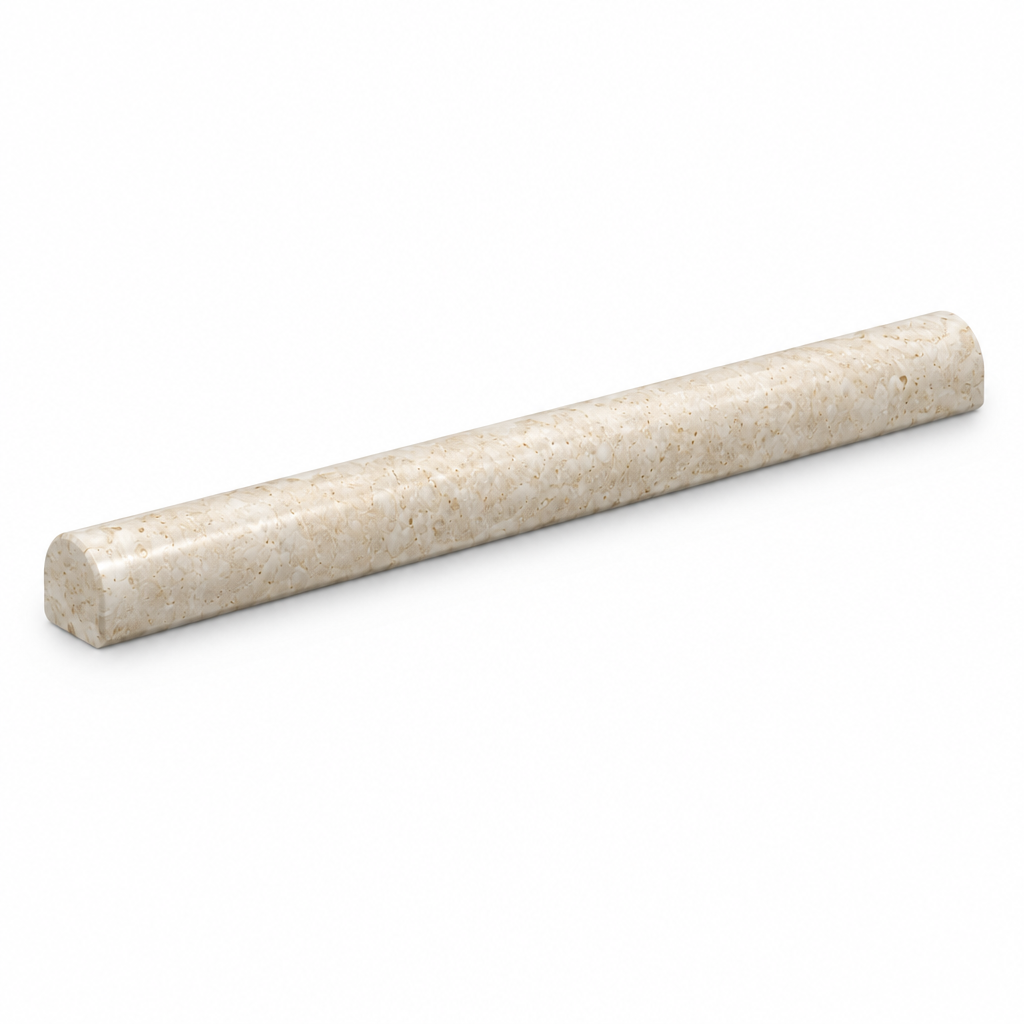 Ivory Travertine Pencil Tile Trim 3/4x12, Honed - 45 degree view showing thickness