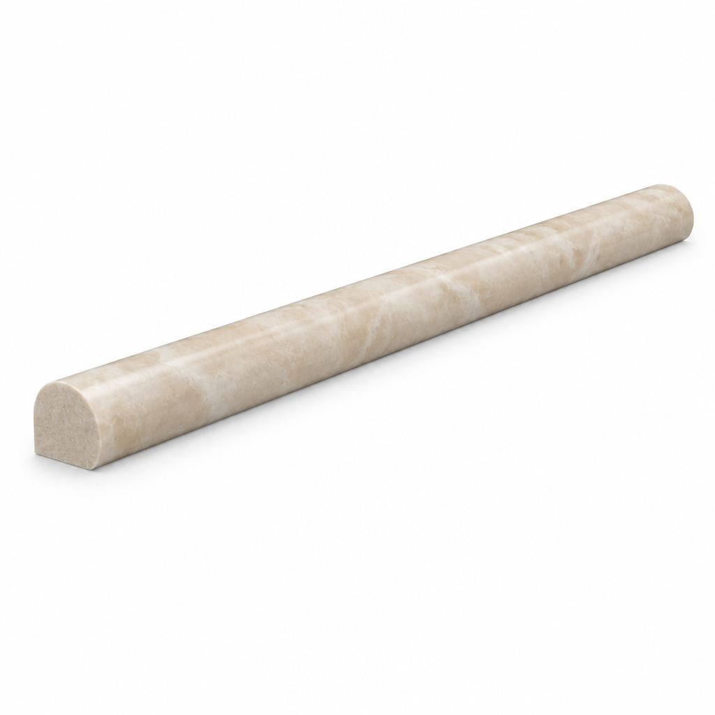 Beige Durango Travertine Pencil Tile Trim 1/2x12, Honed - 45 degree view showing thickness