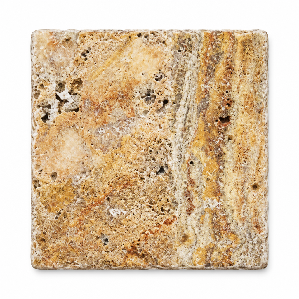 Scabos Travertine Tile 6x6, Tumbled - white background