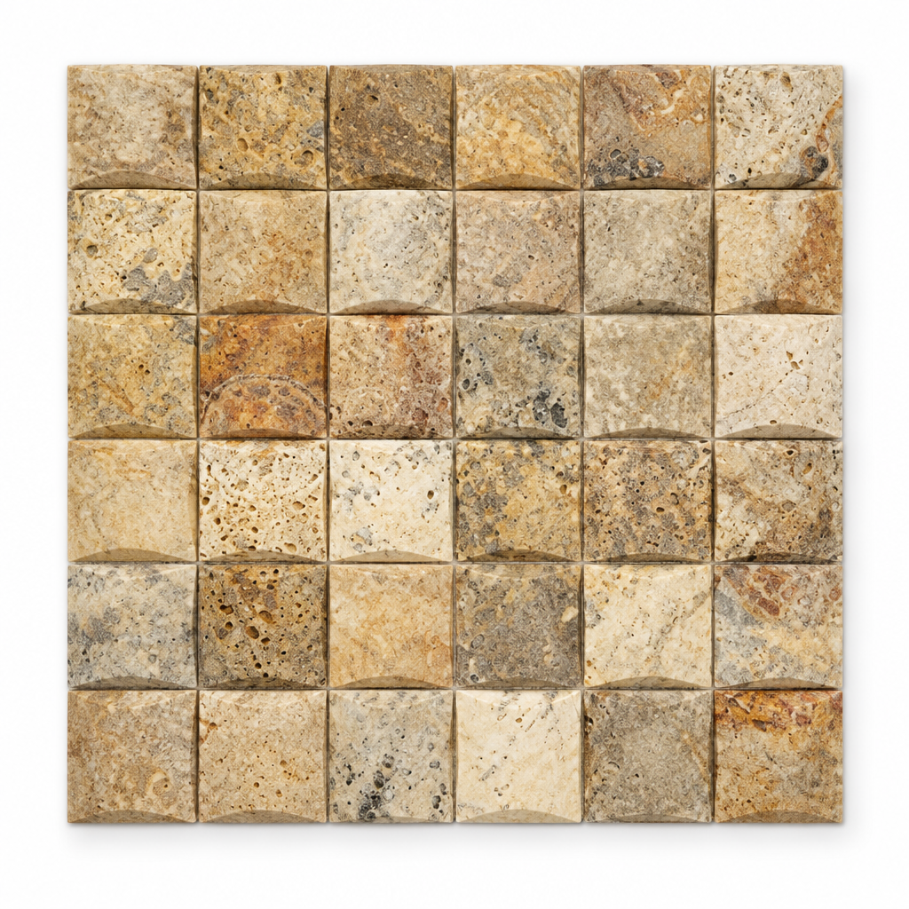 Scabos Travertine Arched Brick Mosaic Tile 2x2, Honed - white background