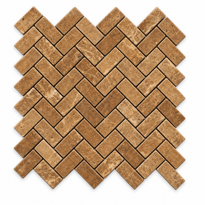 Brown Noce Travertine Herringbone Mosaic Tile 1x2, Tumbled