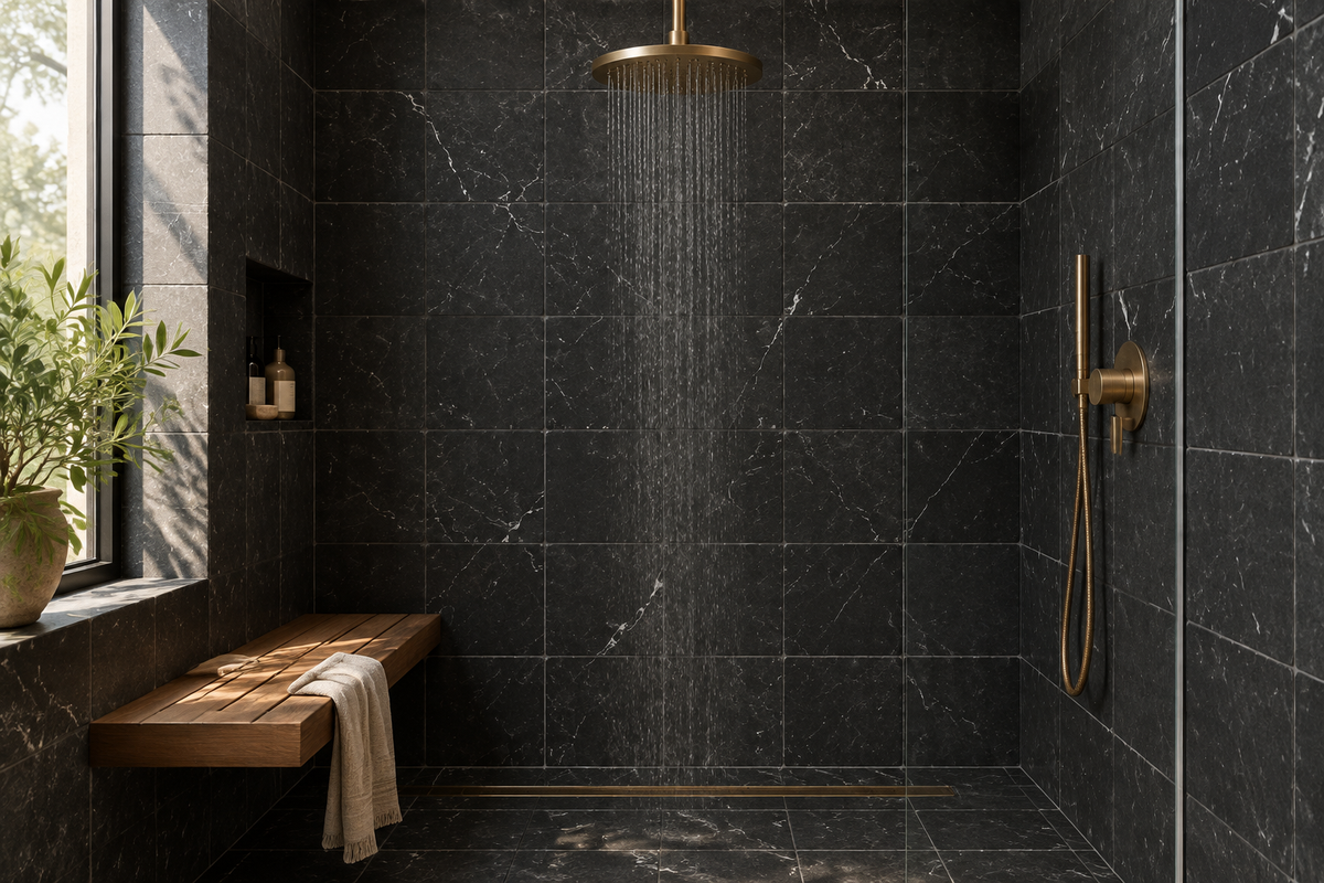 Nero Marquina Marble Tile 6x6, Tumbled