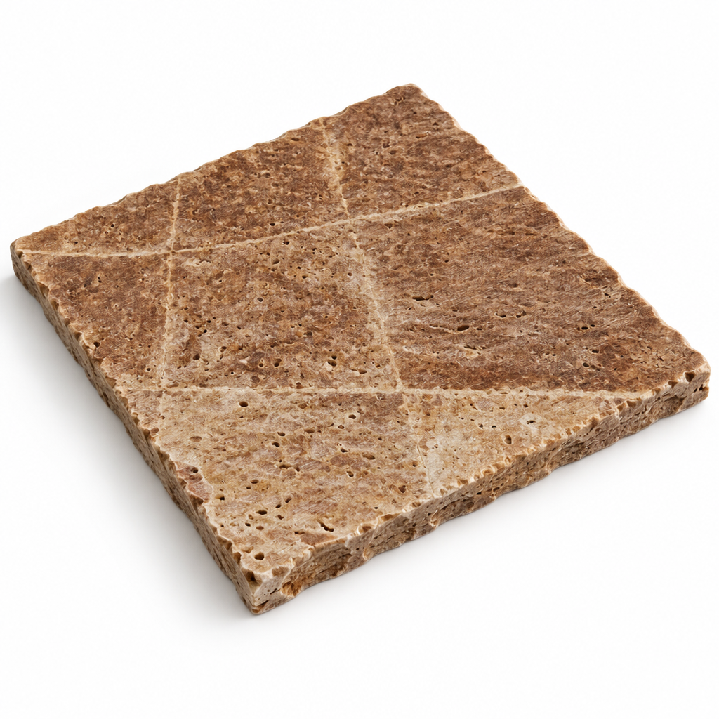Brown Noce Travertine Tile 12x12, Brushed & Chiseled