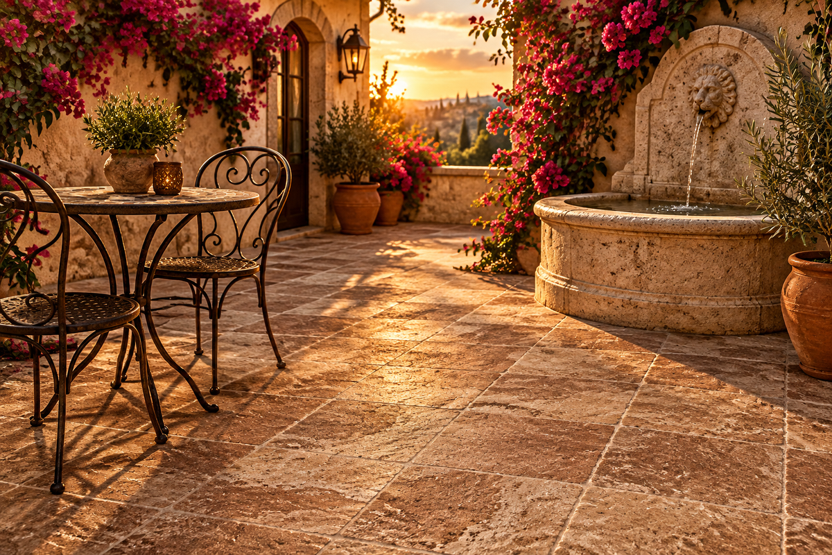 Brown Noce Travertine Tile 12x12, Brushed & Chiseled