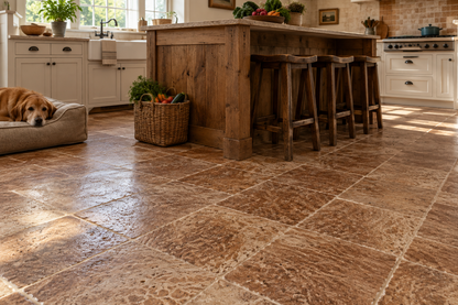Brown Noce Travertine Tile 12x12, Brushed & Chiseled