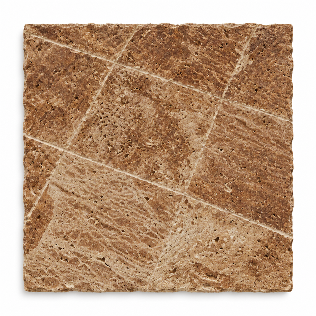 Brown Noce Travertine Tile 12x12, Brushed & Chiseled
