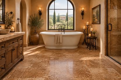Brown Noce Travertine Tile 18x18, Filled & Honed