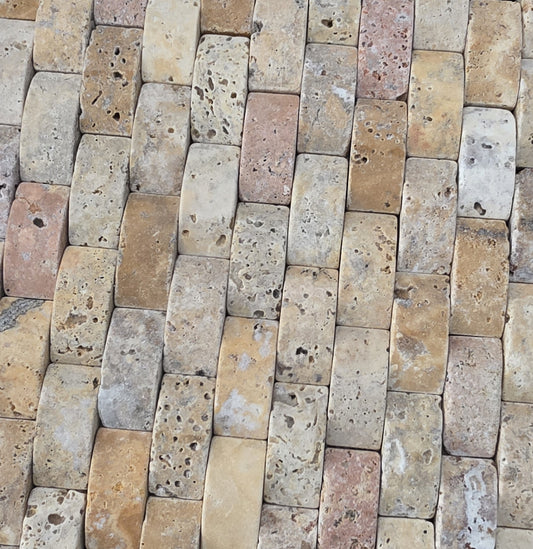 Scabos Travertine 1X2 CNC Arched 3-D Mosaic Tile 20 sheets - Tilefornia