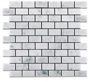 Carrara White Marble Polished 1 X 2 Brick Mosaic Tile - 6" X 6" Sample - Tilefornia