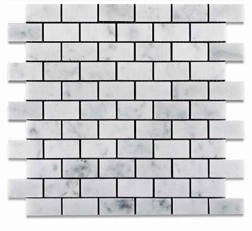 Carrara White Marble Polished 1 X 2 Brick Mosaic Tile - Box of 5 sq. ft. - Tilefornia
