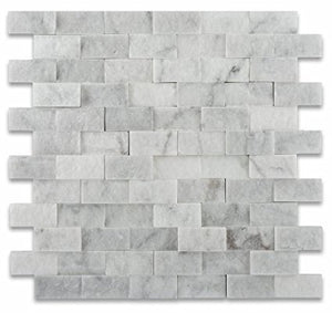 Carrara White Marble Split Faced 1 X 2 Brick Mosaic Tile - 6" X 6" Sample - Tilefornia