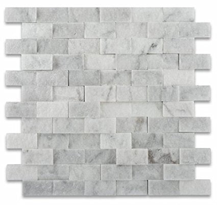 Carrara White Marble Split Faced 1 X 2 Brick Mosaic Tile - 6