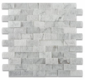 Carrara White Marble Split Faced 1 X 2 Brick Mosaic Tile - Box of 5 sq. ft. - Tilefornia