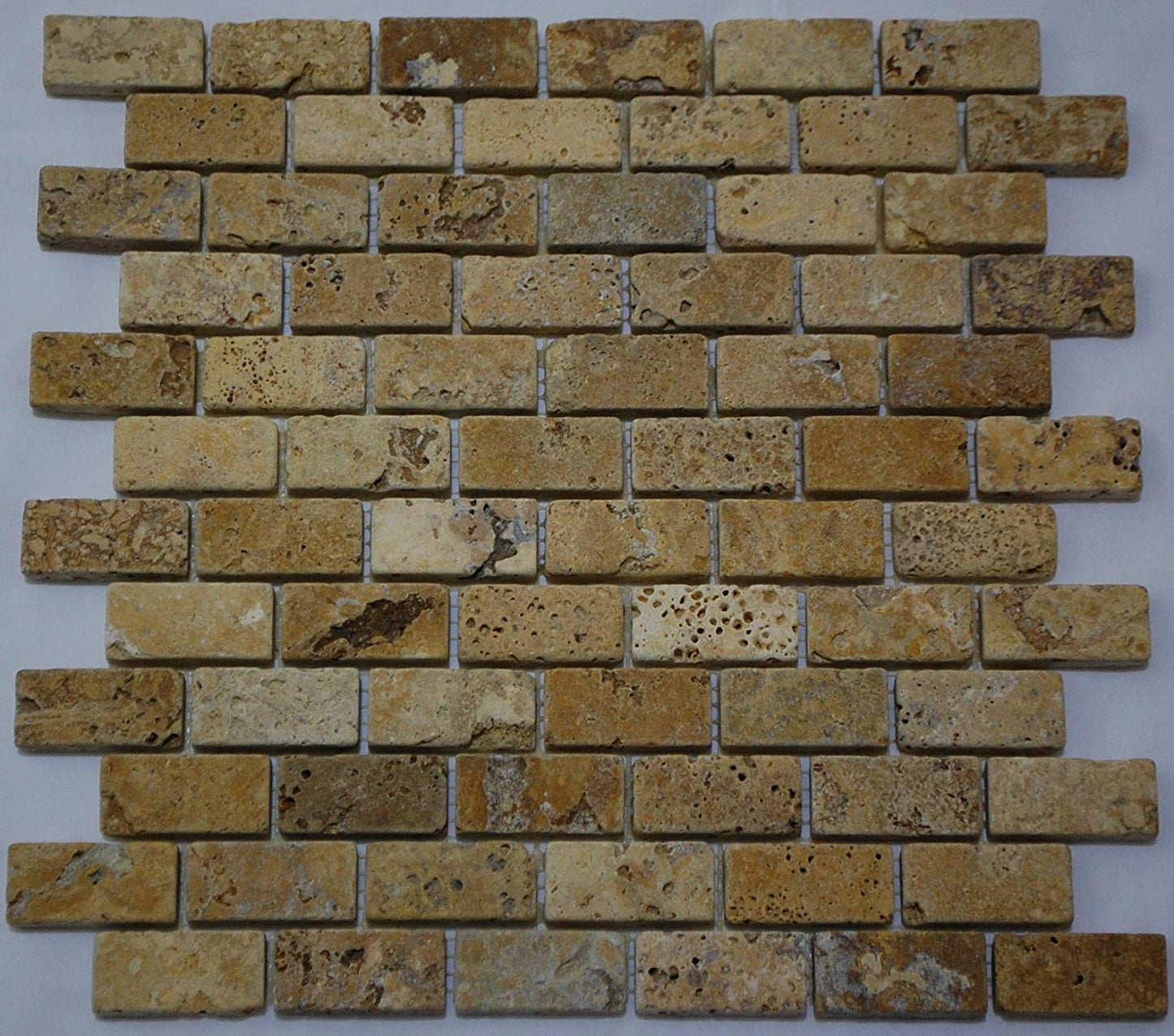 Yellow Gold Tumbled Travertine 1x2 Mosaic Tile - Tilefornia