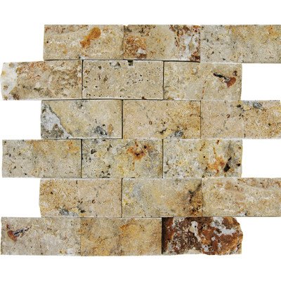 Splitface Travertine Mosaic in Tuscany Scabas 12" x 12" - Tilefornia
