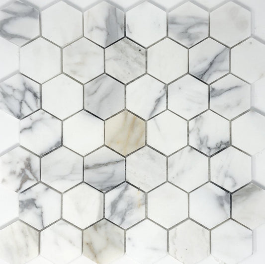 Tilefornia Calacatta Gold 2" Hexagon Marble Mosaic Polished/Honed - Tilefornia