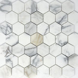 Tilefornia Calacatta Gold 2" Hexagon Marble Mosaic Polished/Honed - Tilefornia