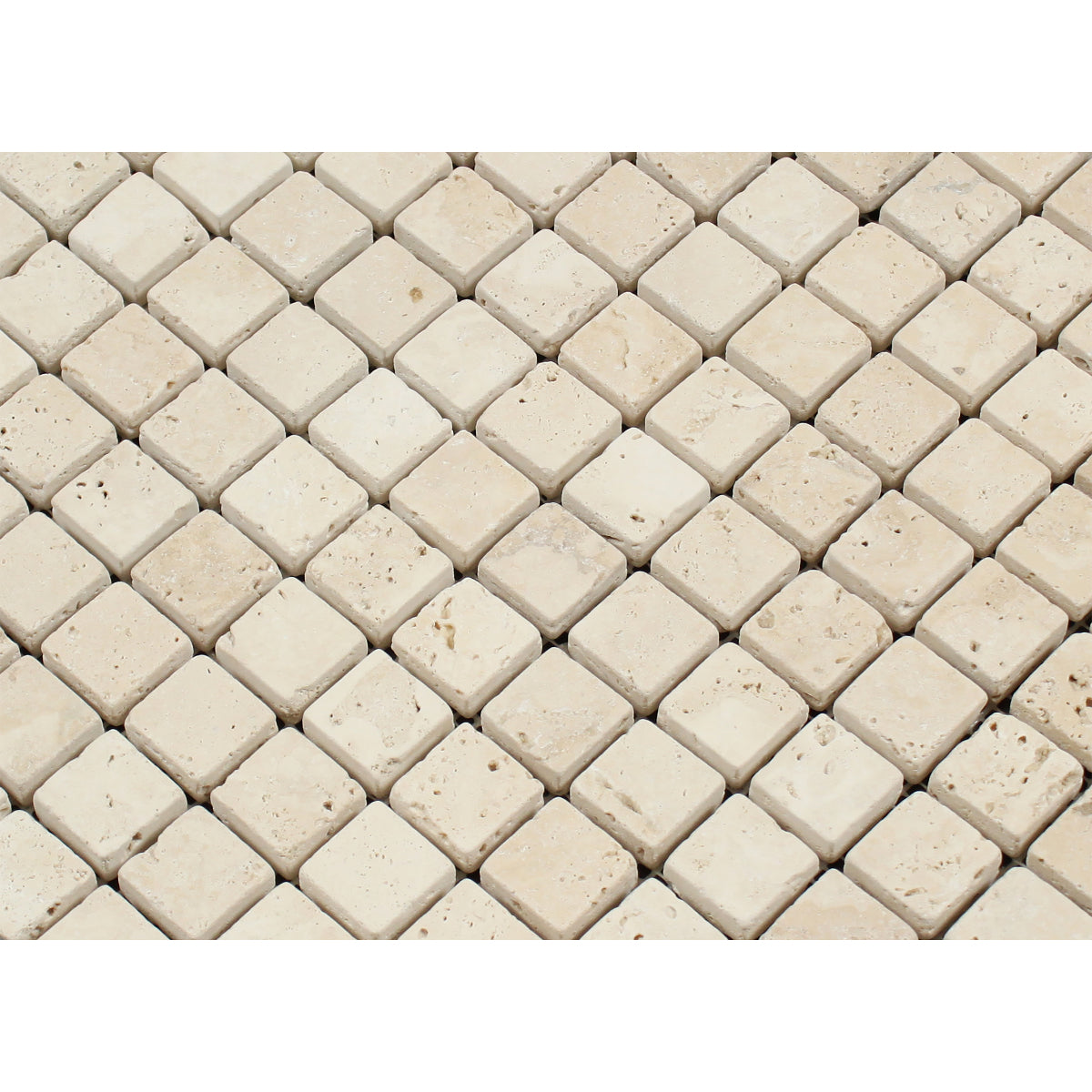 Turkish Vanilla/Beige  Travertine 1 X 1 Tumbled Mosaic Tile - 6" X 6" Sample - Tilefornia