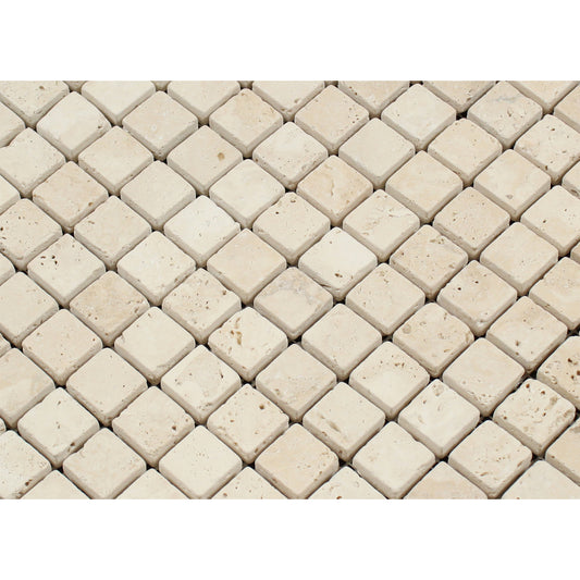 Turkish Vanilla/Beige  Travertine 1 X 1 Tumbled Mosaic Tile - 6" X 6" Sample - Tilefornia