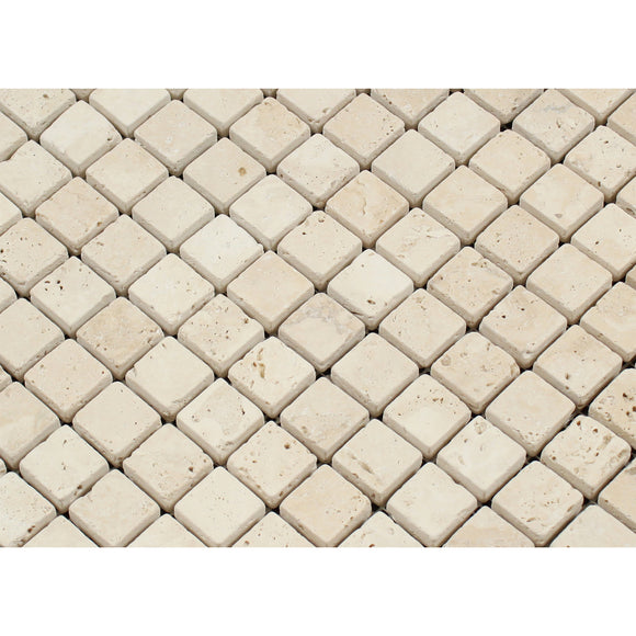 Andean Vanilla Peruvian Travertine 1 X 1 Tumbled Mosaic Tile - Lot of 50 Sheets - Tilefornia