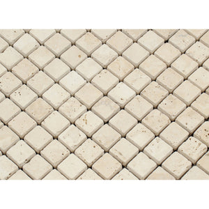 Turkish Vanilla/Beige  Travertine 1 X 1 Tumbled Mosaic Tile - 6" X 6" Sample - Tilefornia