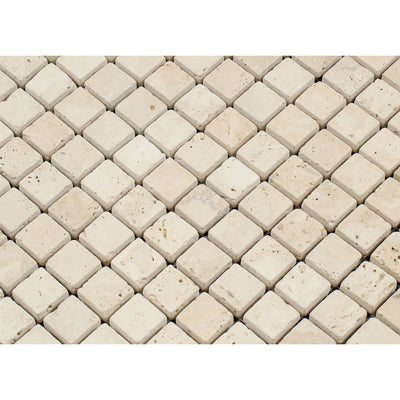 Light Beige Travertine Mosaic Tile 1x1, Tumbled