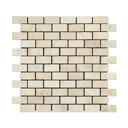 Andean Vanilla Peruvian Travertine 1 X 2 Tumbled Brick Mosaic Tile - Box of 5 Sheets - Tilefornia