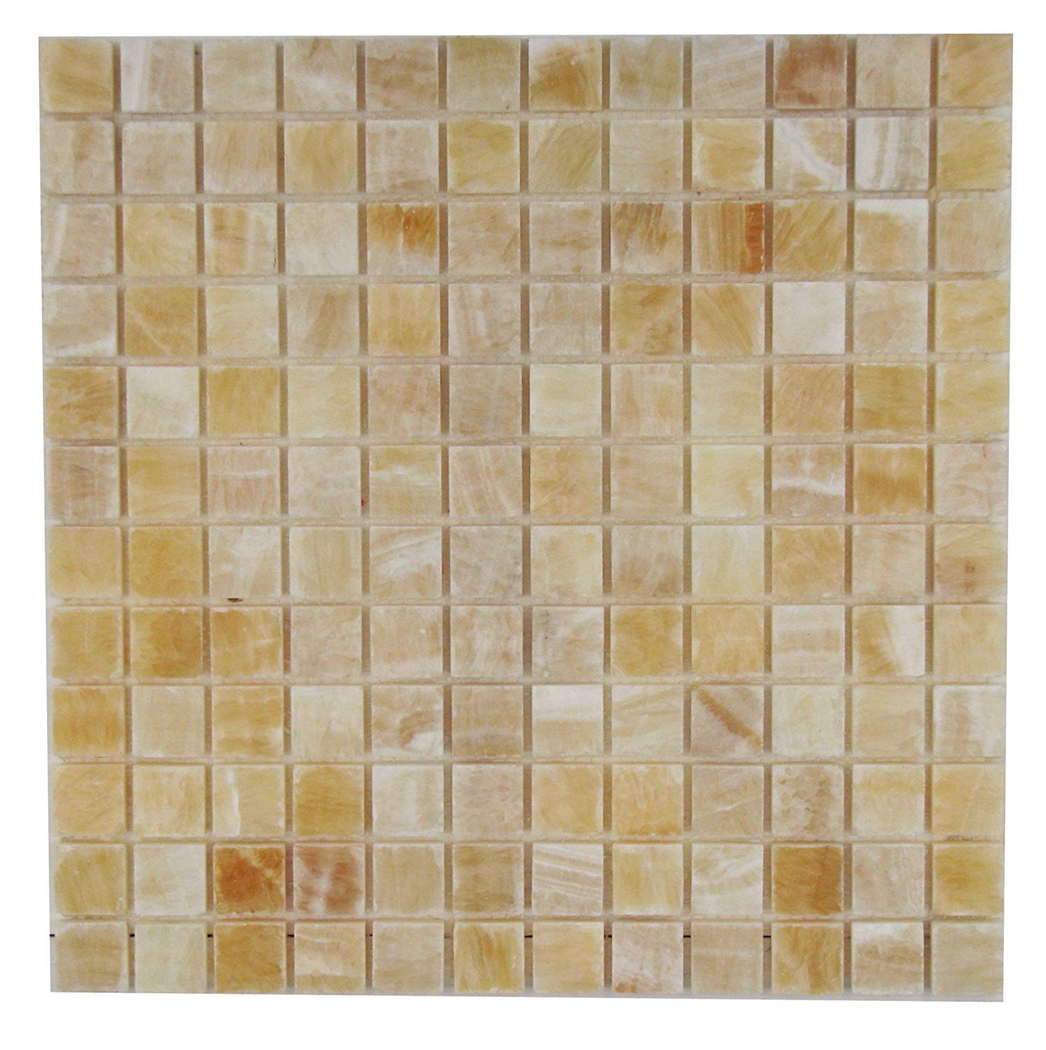 Honey Onyx Polished Mosaic 1x1 Tiles Meshed on 12x12 - Tilefornia