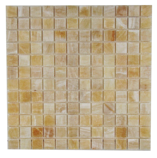 Honey Onyx Polished Mosaic 1x1 Tiles Meshed on 12x12 - Tilefornia
