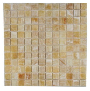 Honey Onyx Polished Mosaic 1x1 Tiles Meshed on 12x12 - Tilefornia
